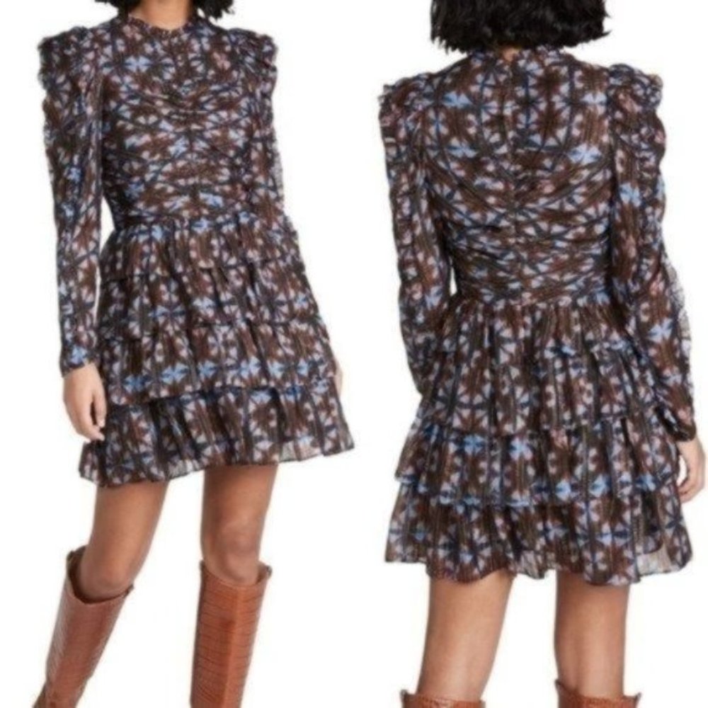 Ulla Johnson Siya Twilight Prism Tiered Ruffle Mini Dress Size 8 NWT